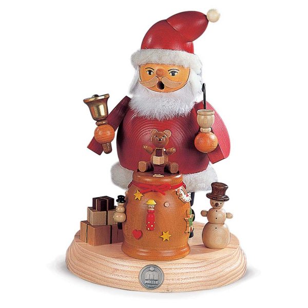 Müller Erzgebirge Räuchermann mittelgroß Weihnachtsmann auf Sockel 13 x 19 cm