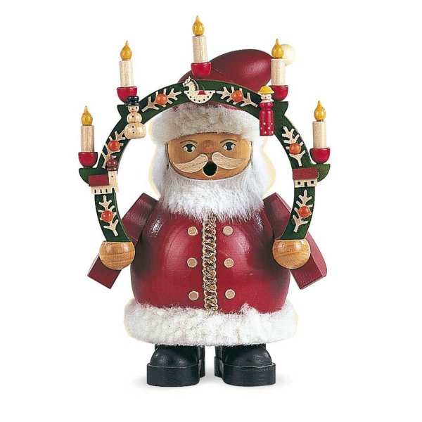 Müller Erzgebirge Räuchermann klein Weihnachtsmann mit Kerzenbogen 12 x 16 cm