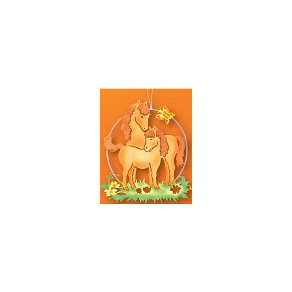 Taulin Erzgebirge Fensterbild Pferde farbig 23 x 26,5 cm