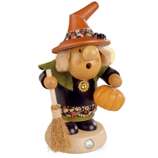 Müller Erzgebirge Räuchermann Müllerchen Halloween Hexe mit Kürbis 11 x 19 cm