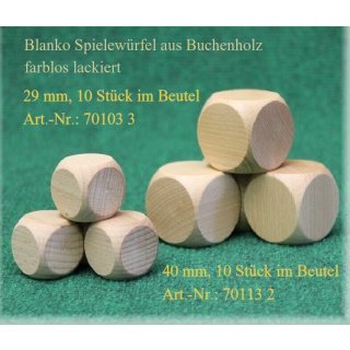 Ebert Holzspielzeug Spielewürfel Buche blanko 40 mm 1 Beutel mit 10 Stück
