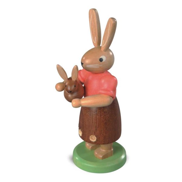 Müller Erzgebirge Hasenmutter mit Kind farbig klein Höhe 11 cm