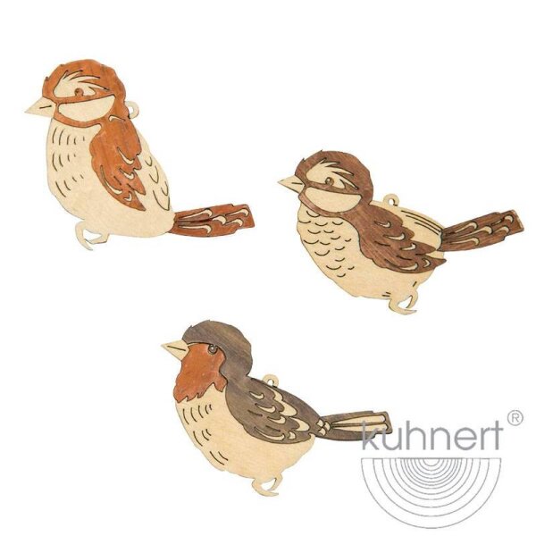 Kuhnert Erzgebirge Baumschmuck Vögel 6-er Set Echtholzfurnier