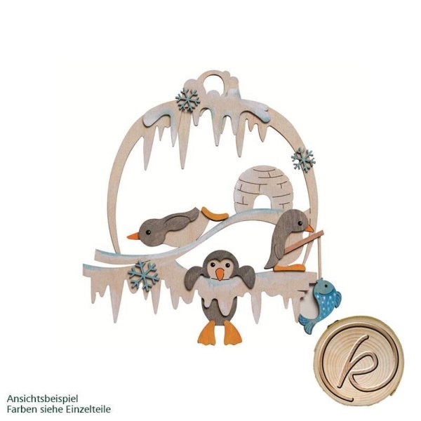 Kuhnert Erzgebirge Bastelset Fensterbild Pinguin Größe ca. 19cm x 21cm