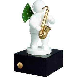 Wendt und Kühn Edition Klangfarbe Weiß Engel mit Saxophon auf kl. Sockel