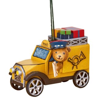 Hubrig-Volkskunst Baumbehang Postauto mit Teddy 8 cm
