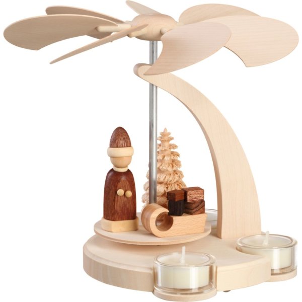 Seiffener Volkskunst Bogenpyramide klein Weihnachtsmann mit Schlitten natur Höhe 18 cm