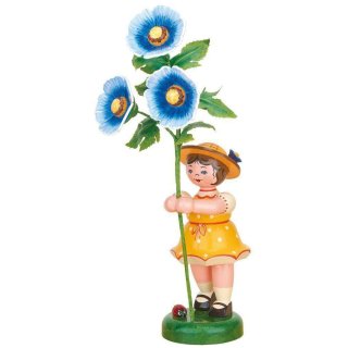 Hubrig-Volkskunst Blumenmädchen MALVE blau groß Höhe 24 cm