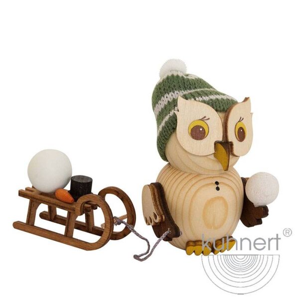Kuhnert Mini Eule mit Schlitten natur Höhe 7 cm