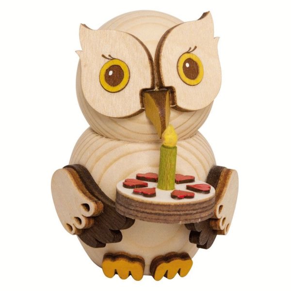 Kuhnert Mini Eule mit Torte natur Höhe 7 cm