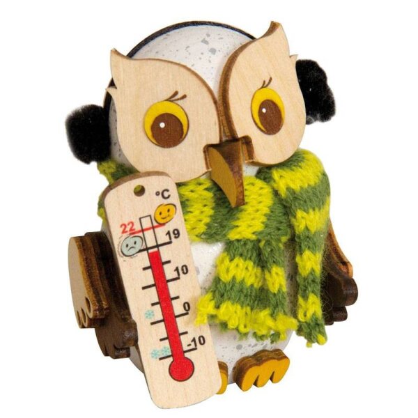 Kuhnert Mini Schnee-Eule mit Thermometer Höhe 7 cm