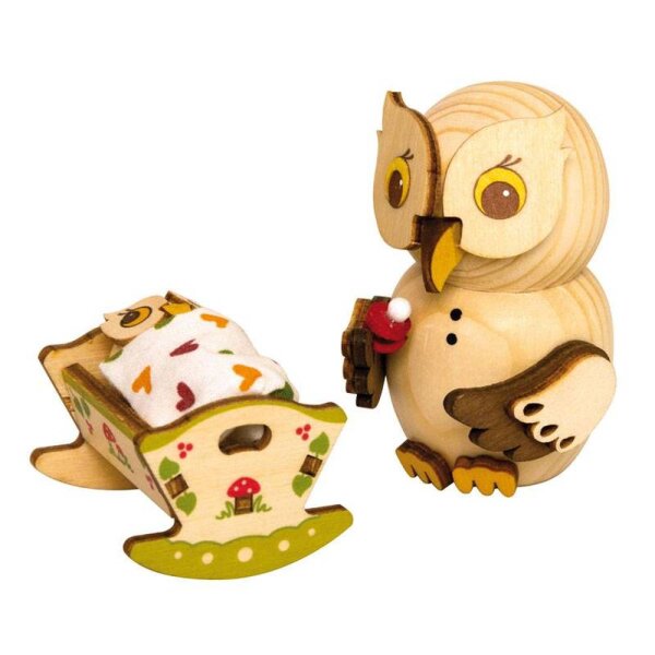 Kuhnert Mini Eule mit Babywiege Höhe 7 cm