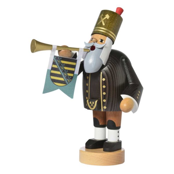 KWO Erzgebirge Räuchermann Bergmann mit Trompete Höhe 20 cm