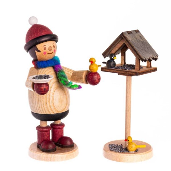 Kuhnert Holzfigur Mäxchen Vogelfütterung Höhe 12 cm